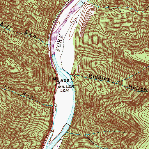Topographic Map of Riddles Hollow, PA