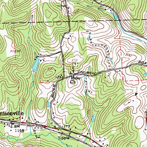 Topographic Map of Rider Church, PA
