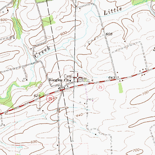 Topographic Map of Riegles Church, PA