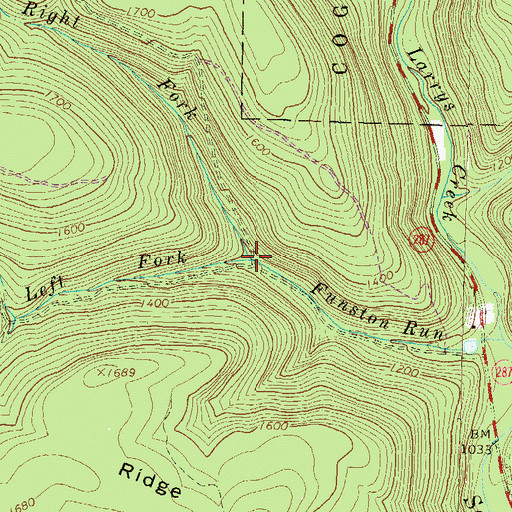Topographic Map of Right Fork Funston Run, PA