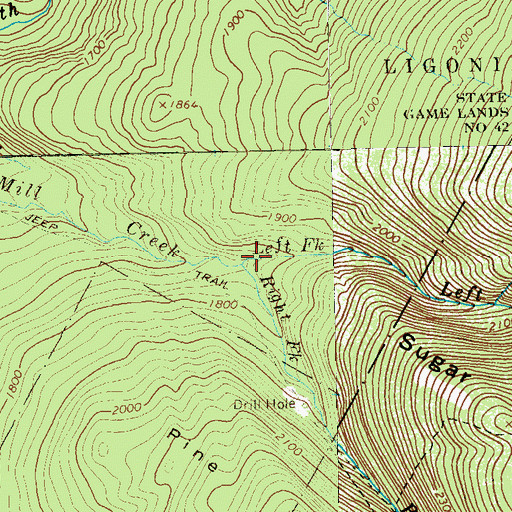 Topographic Map of Right Fork Mill Creek, PA