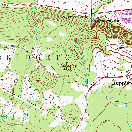 Topographic Map of Ringing Rock, PA