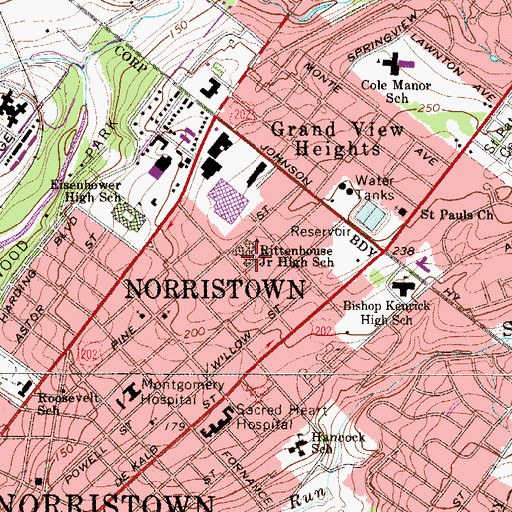 Topographic Map of Rittenhouse Junior High School (historical), PA