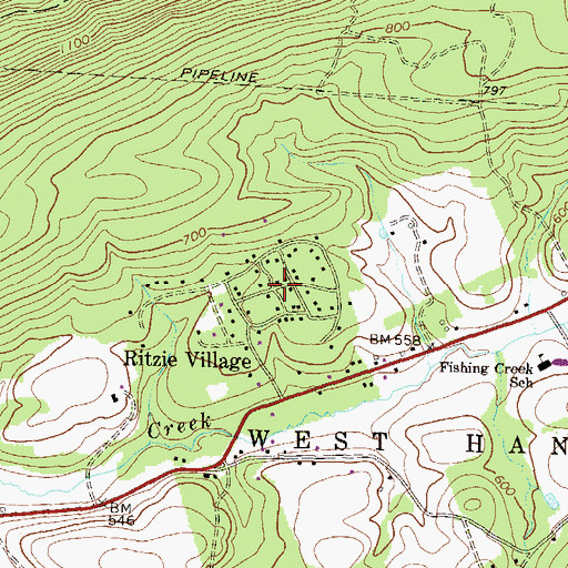Topographic Map of Ritzie Village, PA