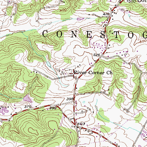 Topographic Map of River Corner Church, PA