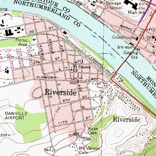 Topographic Map of Riverside, PA