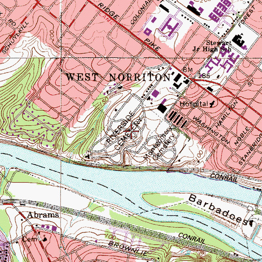 Topographic Map of Riverside Cemetery, PA