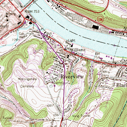 Topographic Map of Riverview, PA