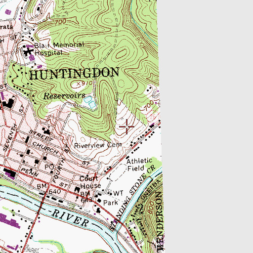 Topographic Map of Riverview Cemetery, PA