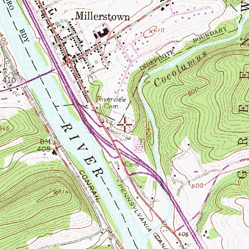 Topographic Map of Riverview Cemetery, PA