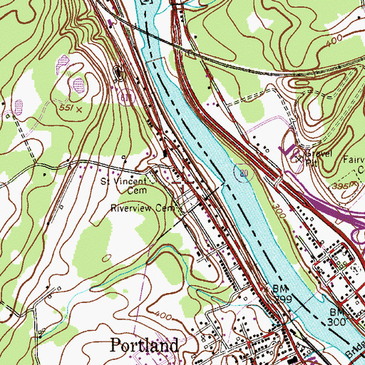 Topographic Map of Riverview Cemetery, PA