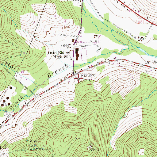 Topographic Map of Rixford Cemetery, PA
