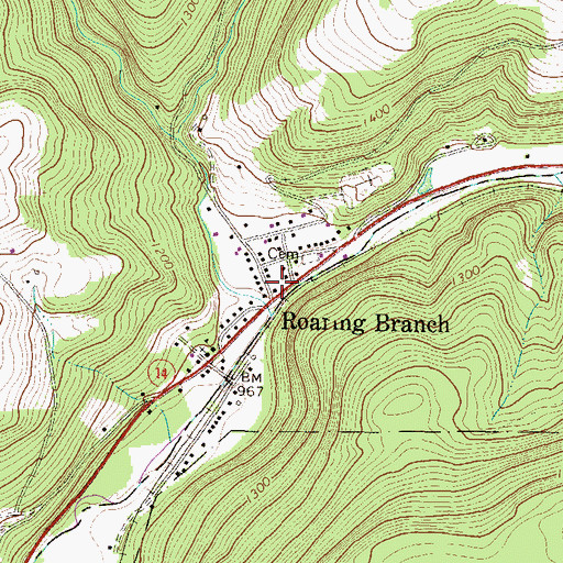 Topographic Map of Roaring Branch, PA