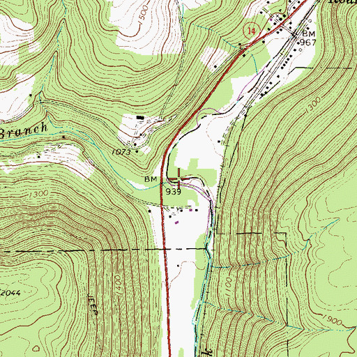 Topographic Map of Roaring Branch, PA