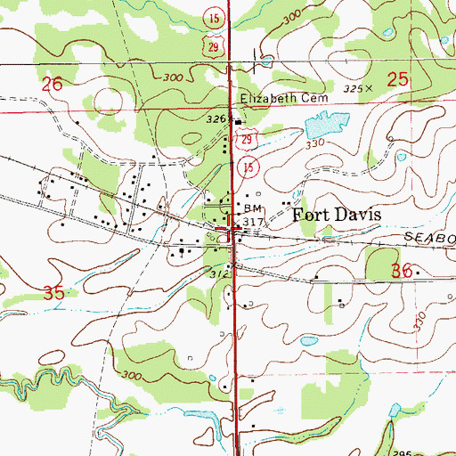 Topographic Map of Fort Davis, AL