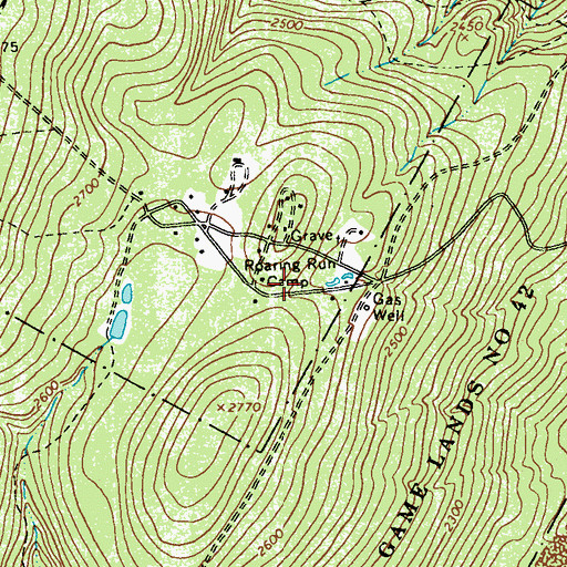 Topographic Map of Roaring Run Camp, PA