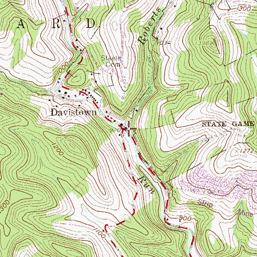 Topographic Map of Roberts Run, PA