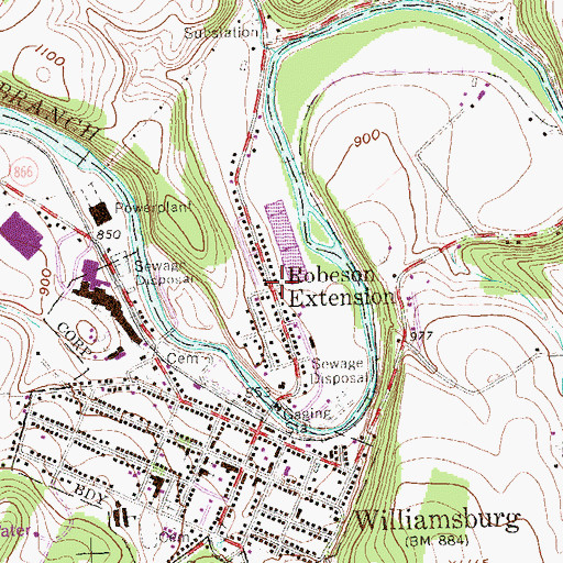 Topographic Map of Robeson Extension, PA