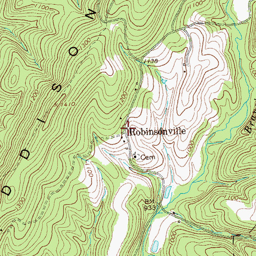 Topographic Map of Robinsonville, PA
