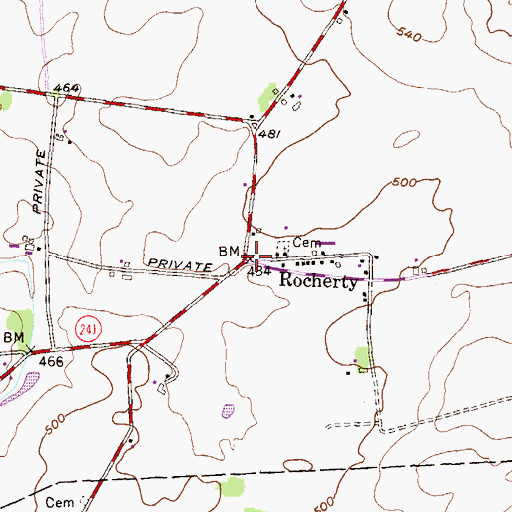Topographic Map of Rocherty, PA