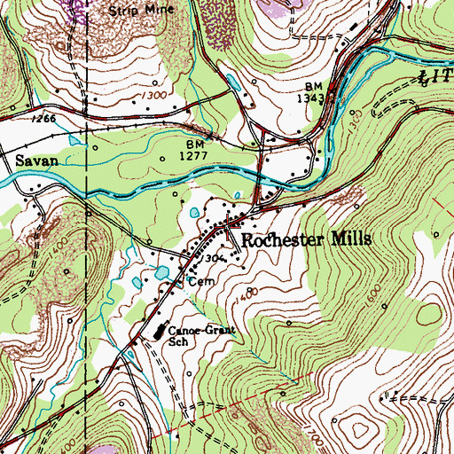 Topographic Map of Rochester Mills, PA