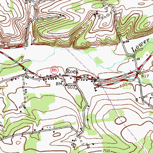 Topographic Map of Rock, PA