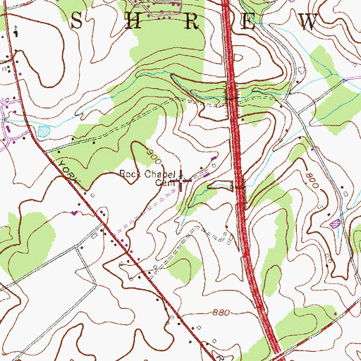 Topographic Map of Rock Chapel Cemetery, PA