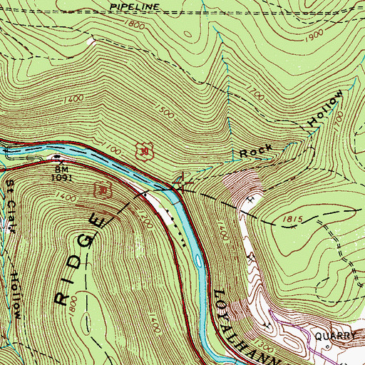 Topographic Map of Rock Hollow, PA