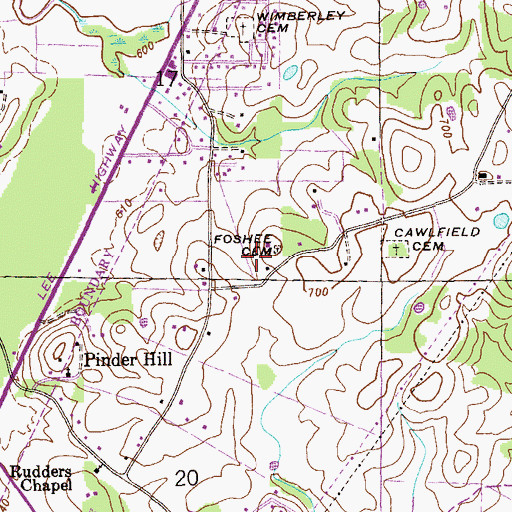 Topographic Map of Foshee Cemetery, AL
