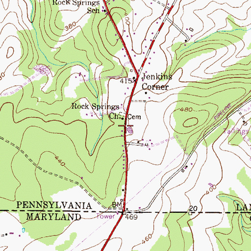 Topographic Map of Rock Springs Church, PA