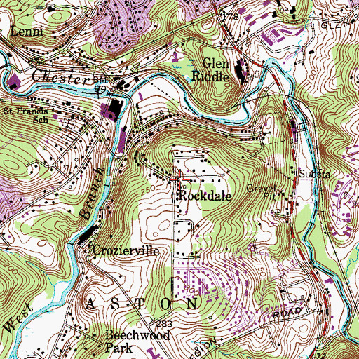 Topographic Map of Rockdale, PA