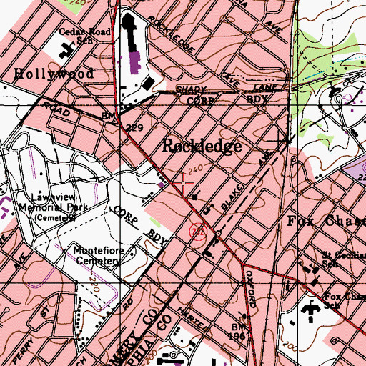 Topographic Map of Rockledge, PA