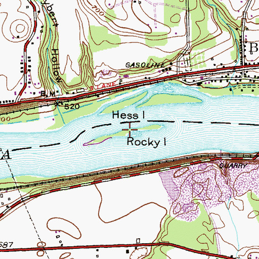 Topographic Map of Rocky Island, PA