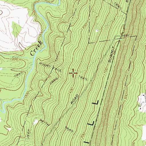 Topographic Map of Rocky Face Trail, PA