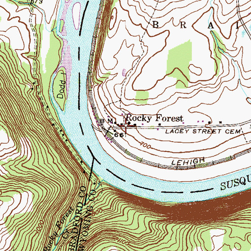 Topographic Map of Rocky Forest, PA
