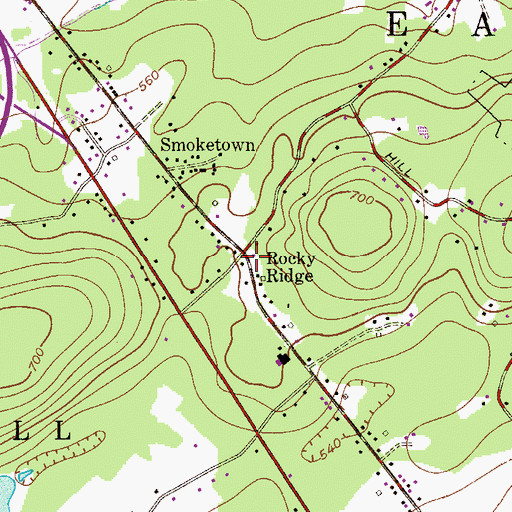 Topographic Map of Rocky Ridge, PA