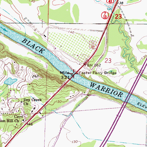 Topographic Map of Foster Ferry Bridge, AL