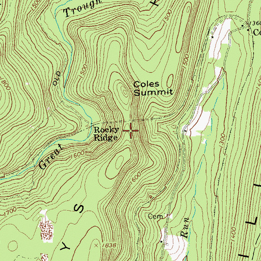 Topographic Map of Rocky Ridge, PA