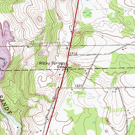 Topographic Map of Rocky Springs Cemetery, PA