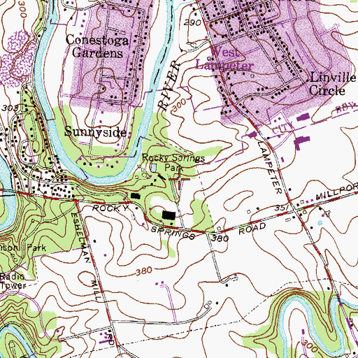 Topographic Map of Rocky Springs Park, PA