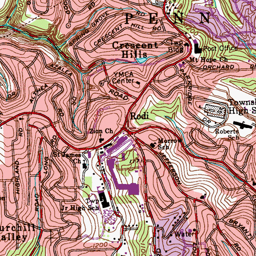 Topographic Map of Rodi, PA