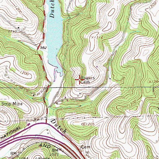 Topographic Map of Rogers Cemetery, PA
