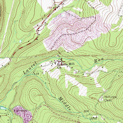 Topographic Map of Rogers Mill Church, PA