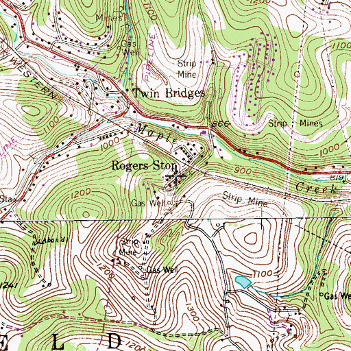Topographic Map of Rogers Stop, PA
