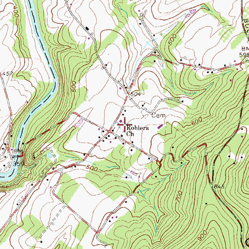 Topographic Map of Rohlers Church, PA