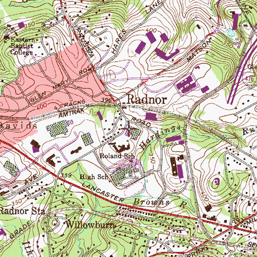 Topographic Map of Roland School, PA