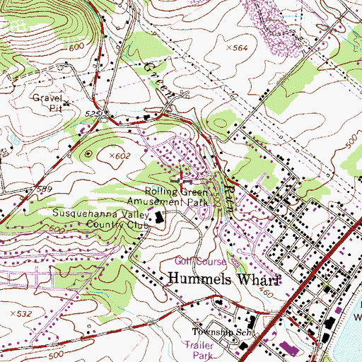 Topographic Map of Rolling Green Amusement Park, PA