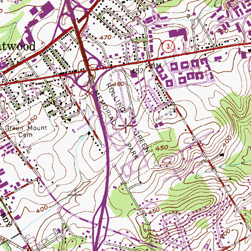 Topographic Map of Rolling Green Memorial Park, PA