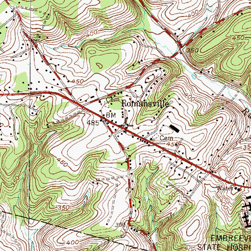 Topographic Map of Romansville, PA