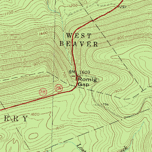 Topographic Map of Romig Gap, PA